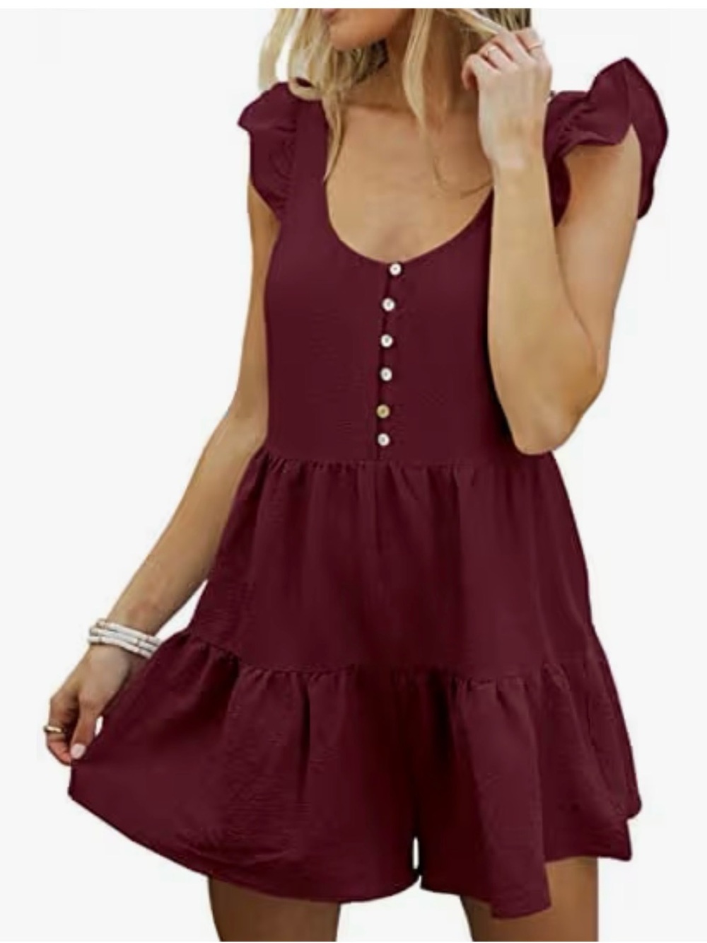 Red Button-Front Romper - Picture 6 of 10